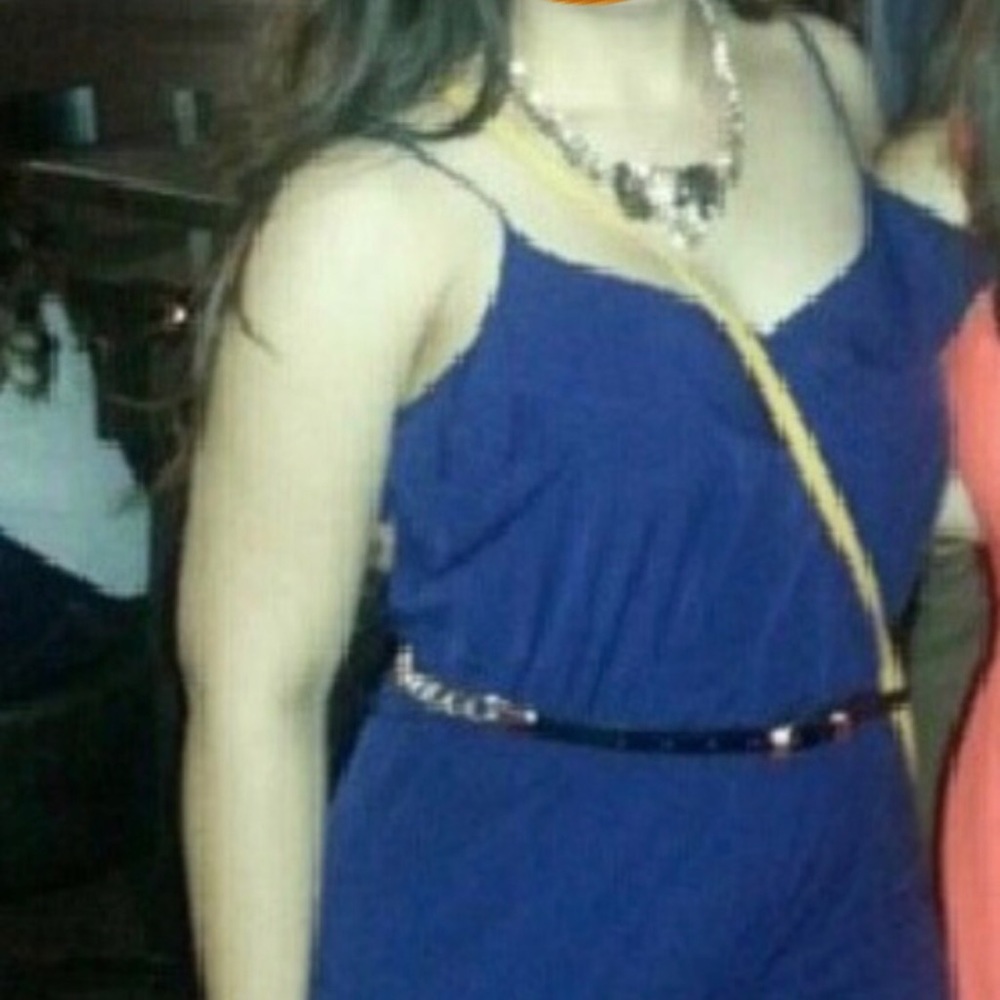 Navy ruffled jumpsuit with spaghetti straps